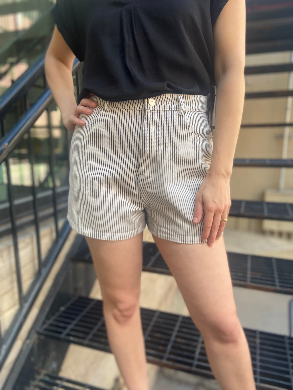 Alice Tan & Black Striped Jean Shorts