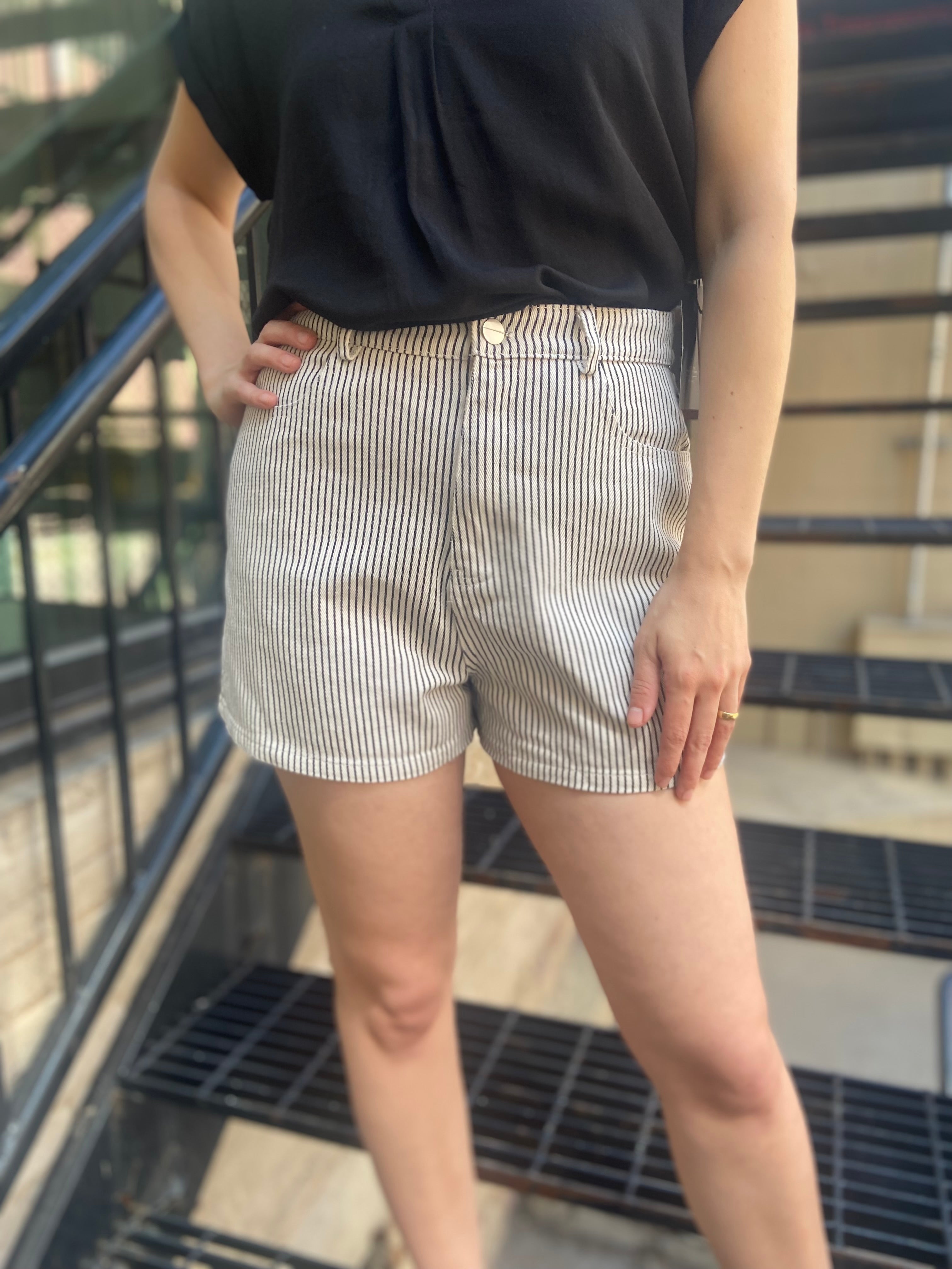 Alice Tan & Black Striped Jean Shorts