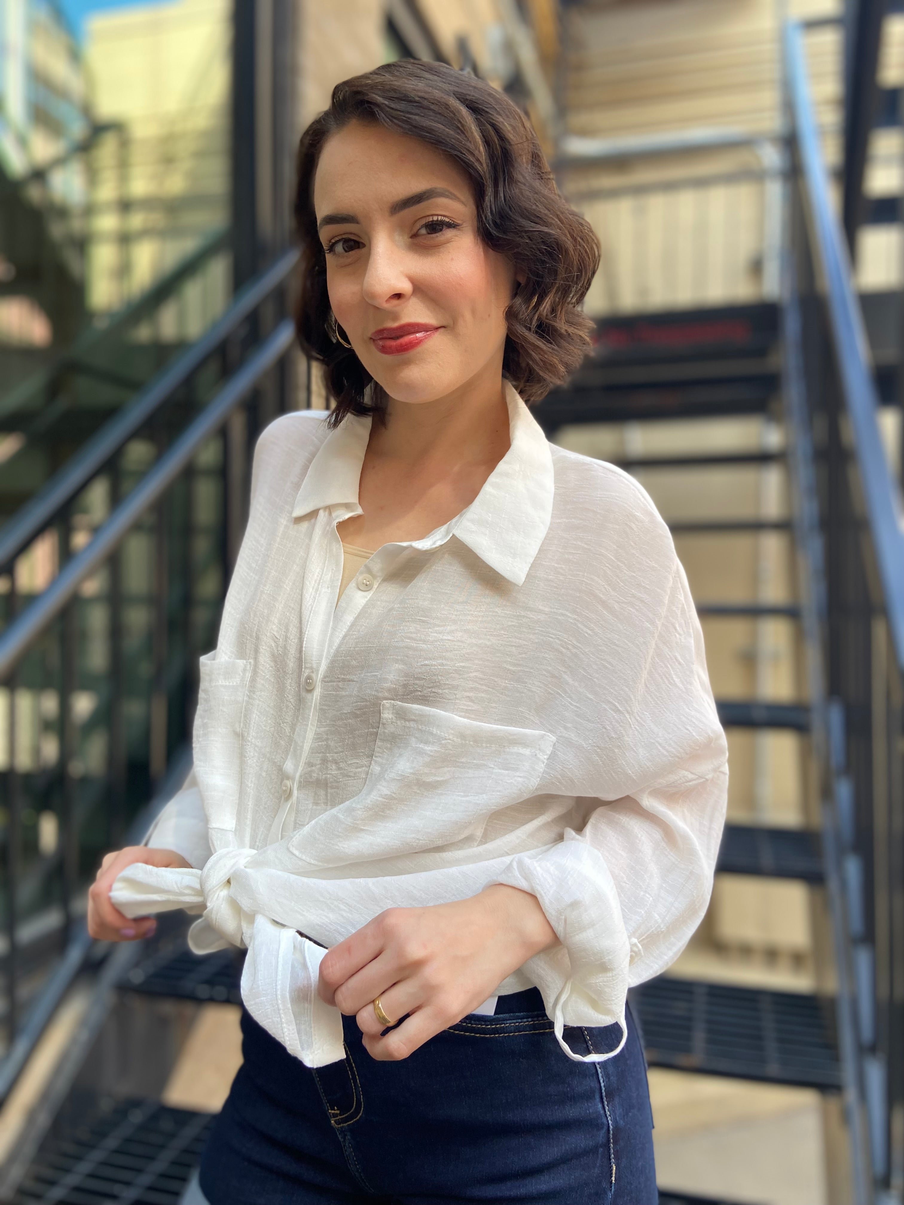 Georgia White Sheer Oversized Button Up - MK Threads Boutique