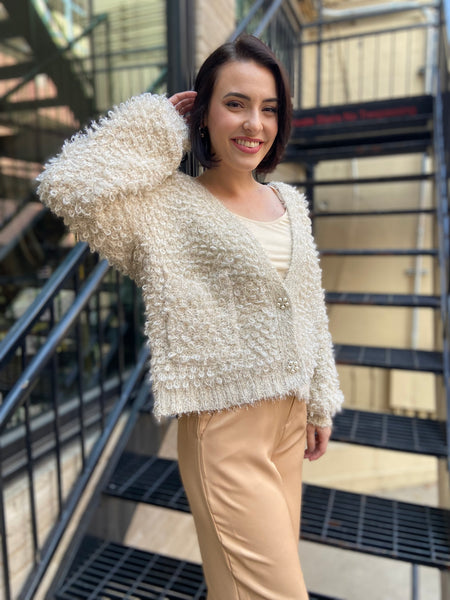 Emryn Beige Shimmer Sherpa Sweater