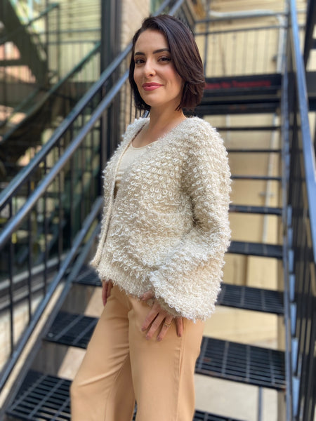 Emryn Beige Shimmer Sherpa Sweater