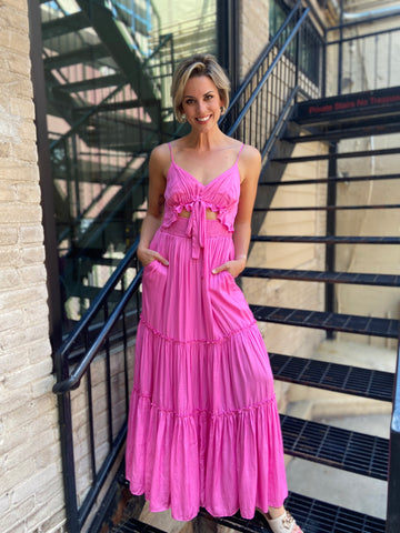 Eleanor Bubble Gum Pink Silk Maxi Dress