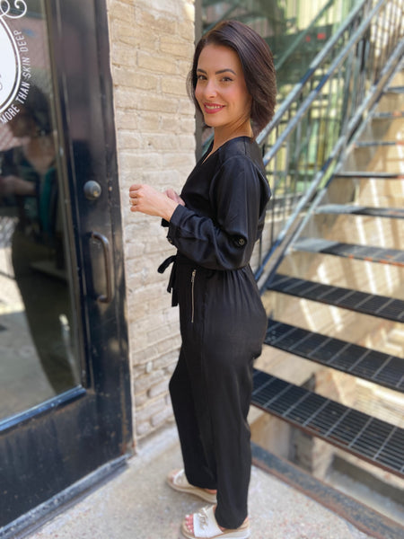 Allison Black Satin Jumpsuit