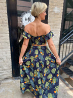 Kathy Navy Tropical Maxi Skirt Set