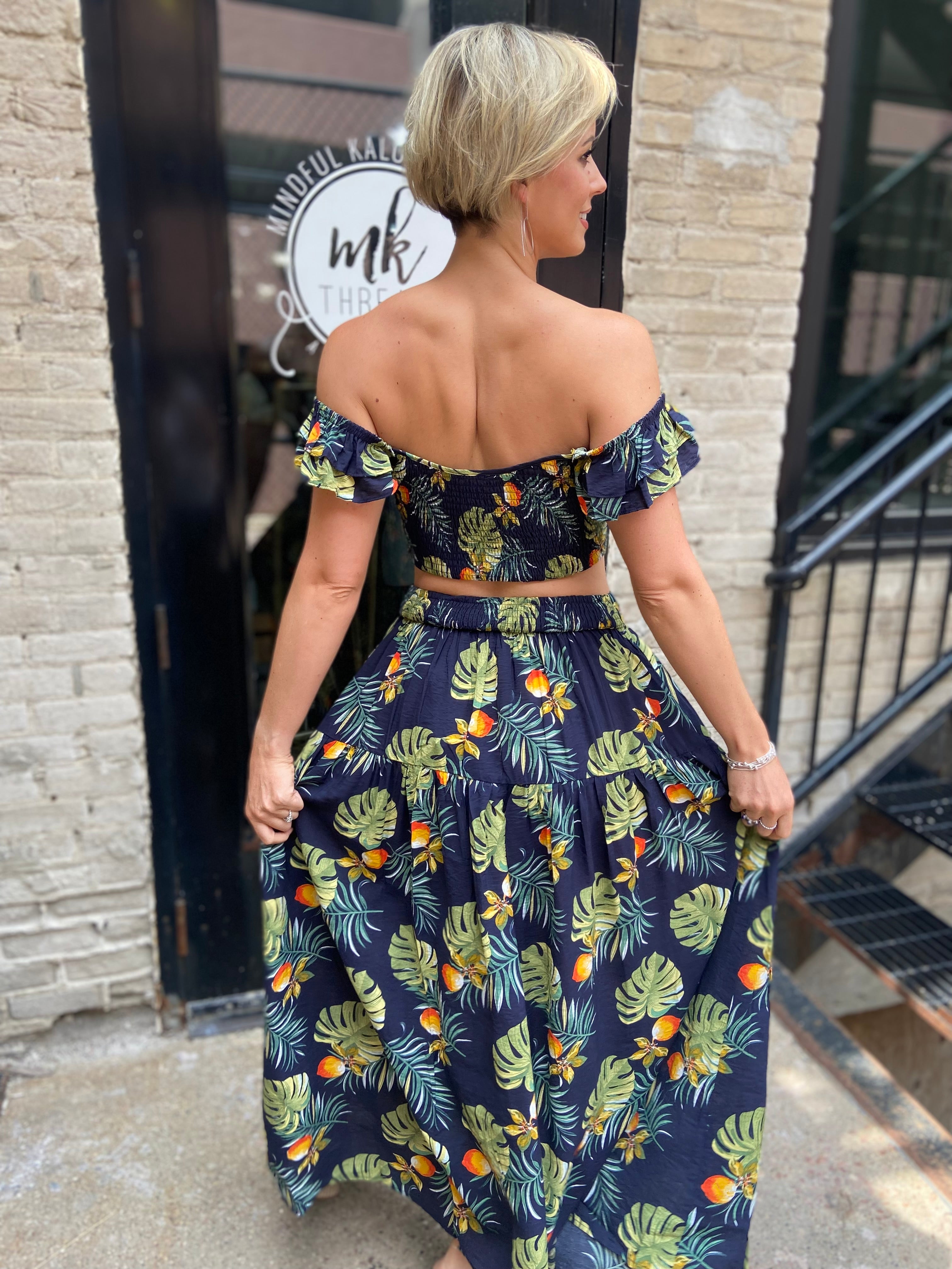 Kathy Navy Tropical Maxi Skirt Set