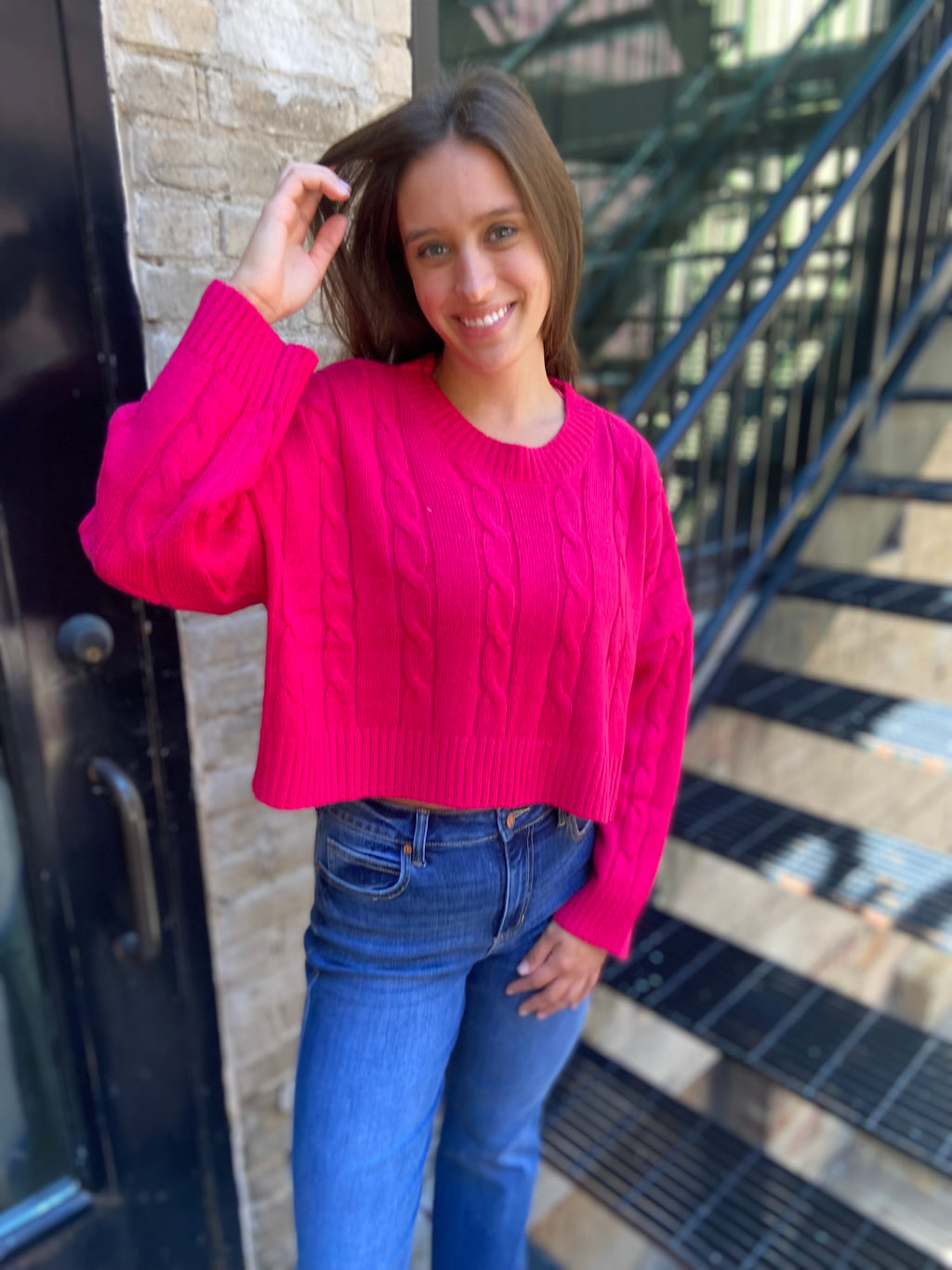 Kylie Pink Lightweight Knit Cropped Sweater