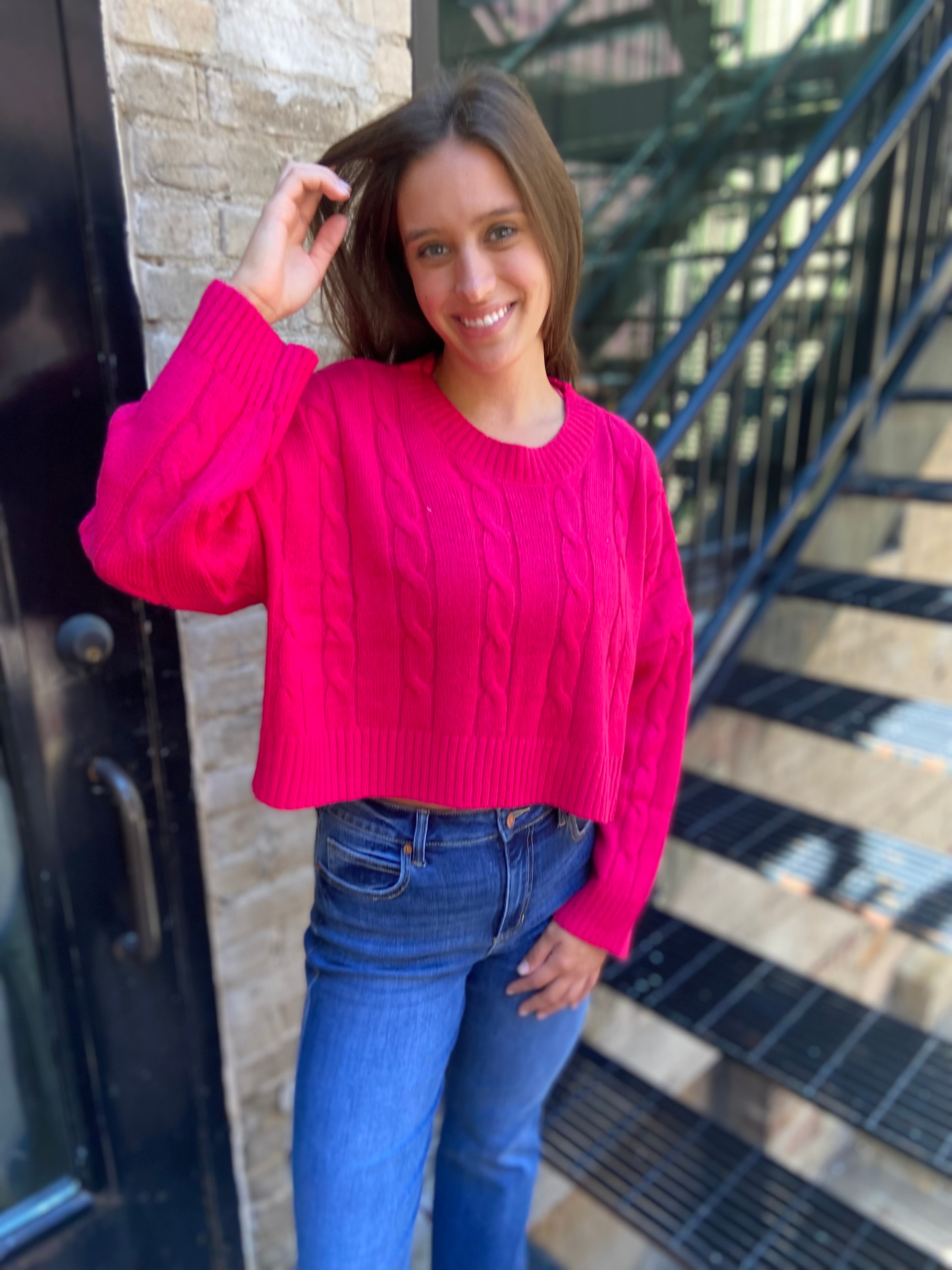Kylie Pink Lightweight Knit Cropped Sweater