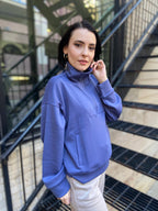 Nicolette Blue Indigo Scuba Half Zip Sweater