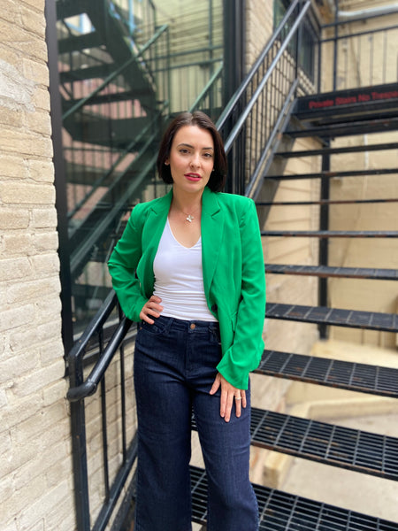Saffron Green Front Button Blazer