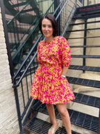Zoka Peach & Fuchsia Blossom Mini Dress