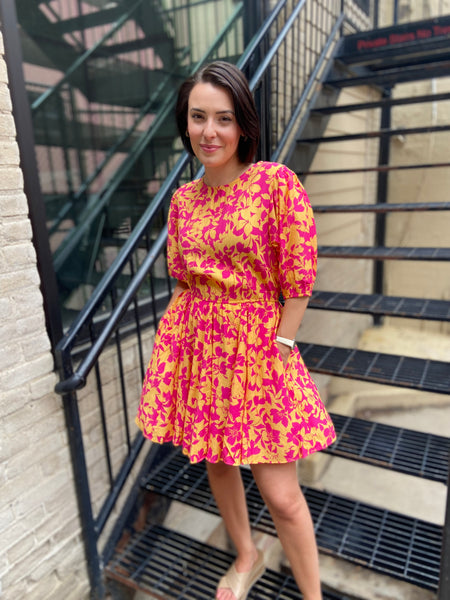 Zoka Peach & Fuchsia Blossom Mini Dress