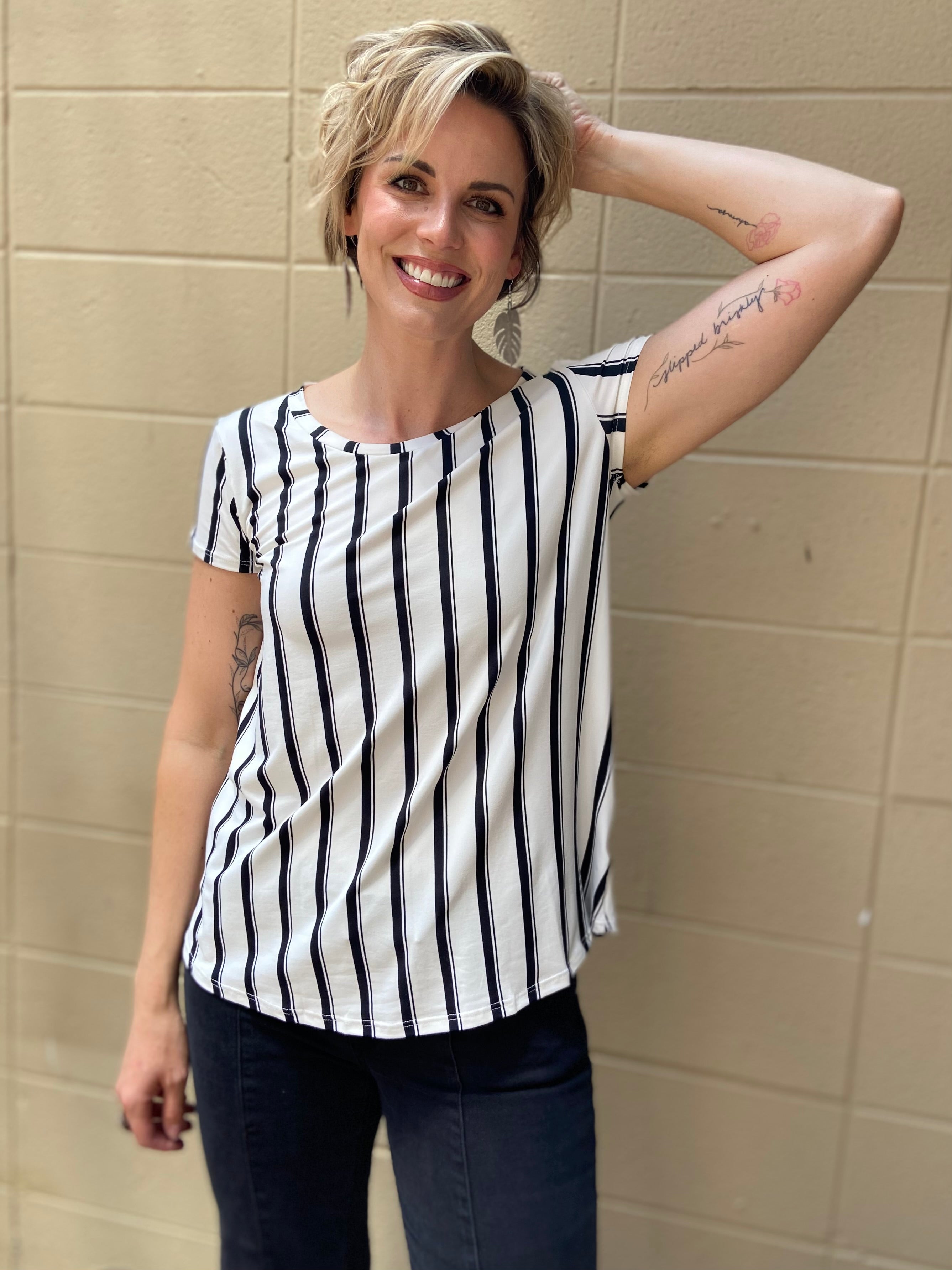 Kit Black Stripe Cap Sleeve Top - MK Threads Boutique