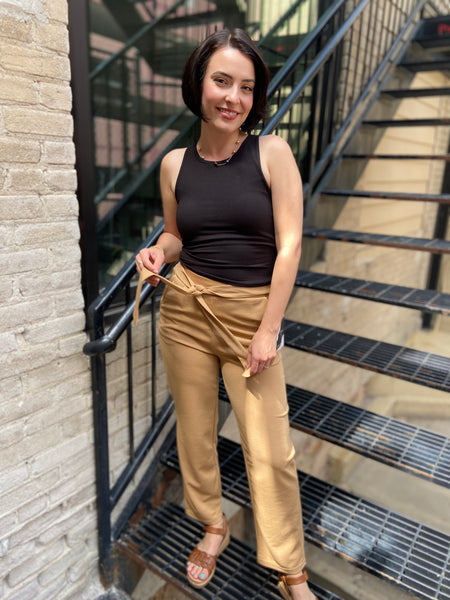 Alice Khaki Crepe High Waist Pants