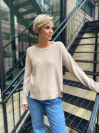 Mya Sand Raw Edge Crewneck Long Sleeve Top