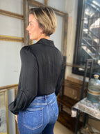 Brooke Black Tie Long Balloon Sleeve Blouse