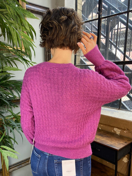 Ariana Magenta Wavy Cable Knit Sweater