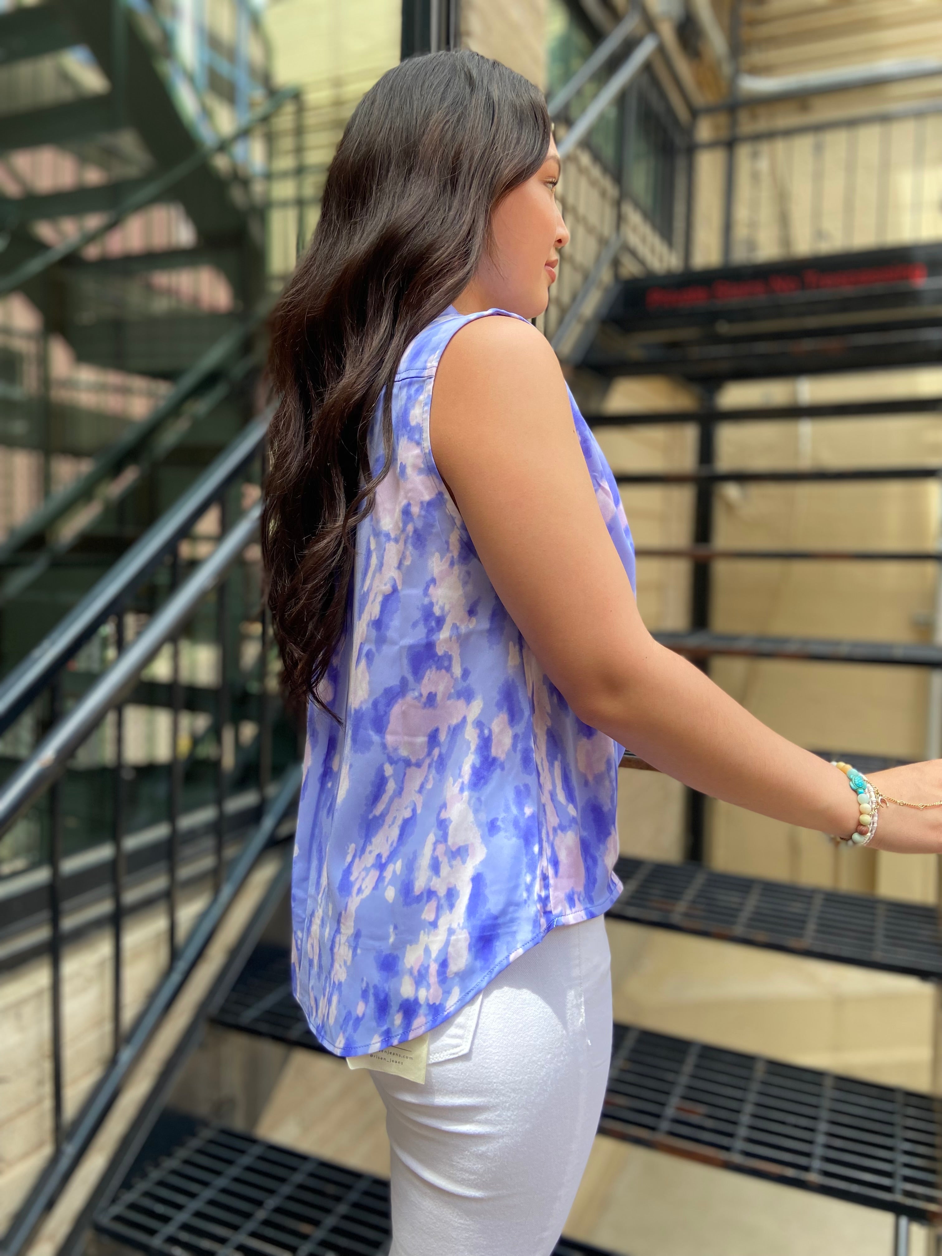 Kael Purple & Pink Satin Sleeveless Blouse - MK Threads Boutique