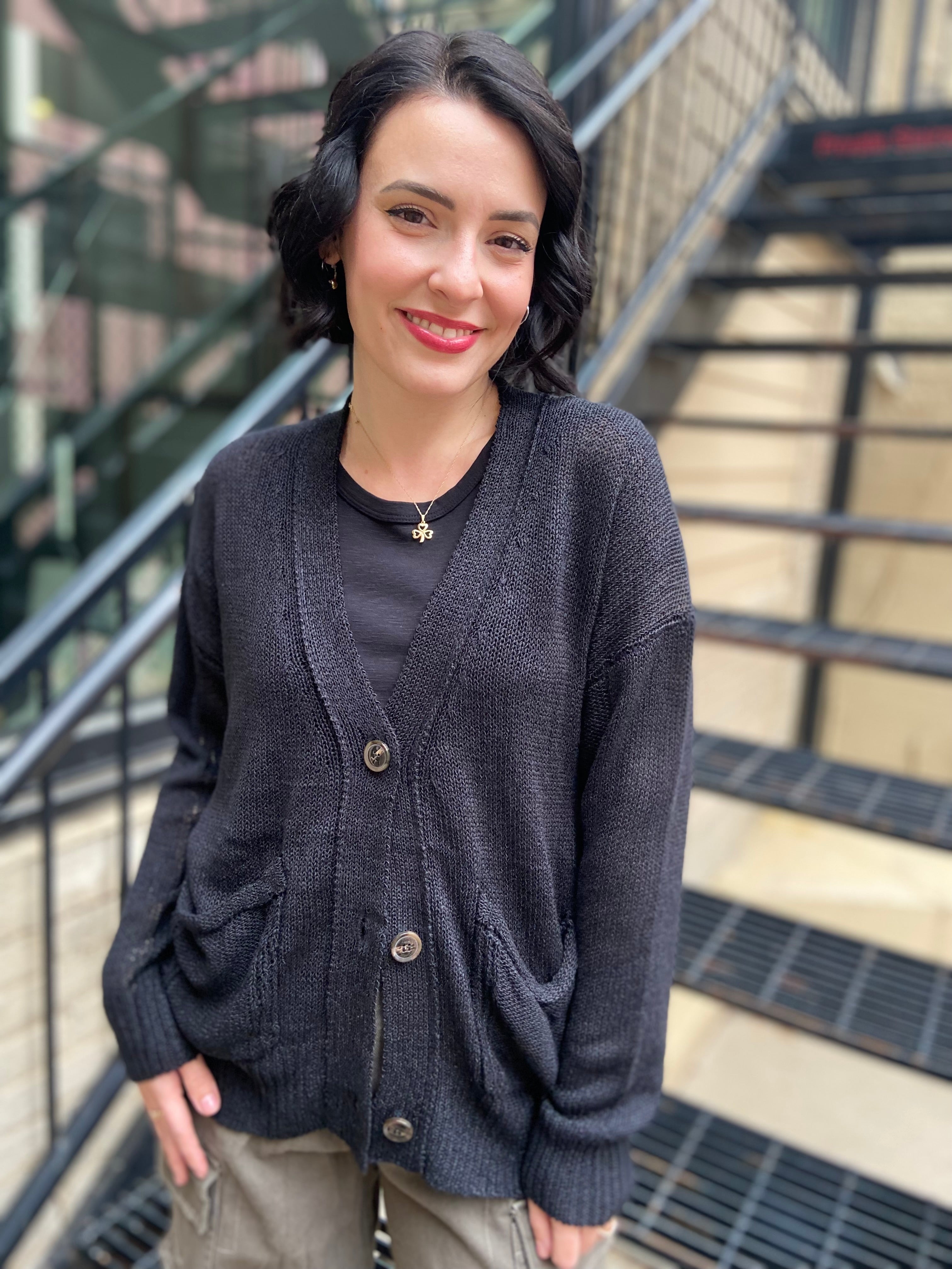 Allisa Black Button Down Cardigan