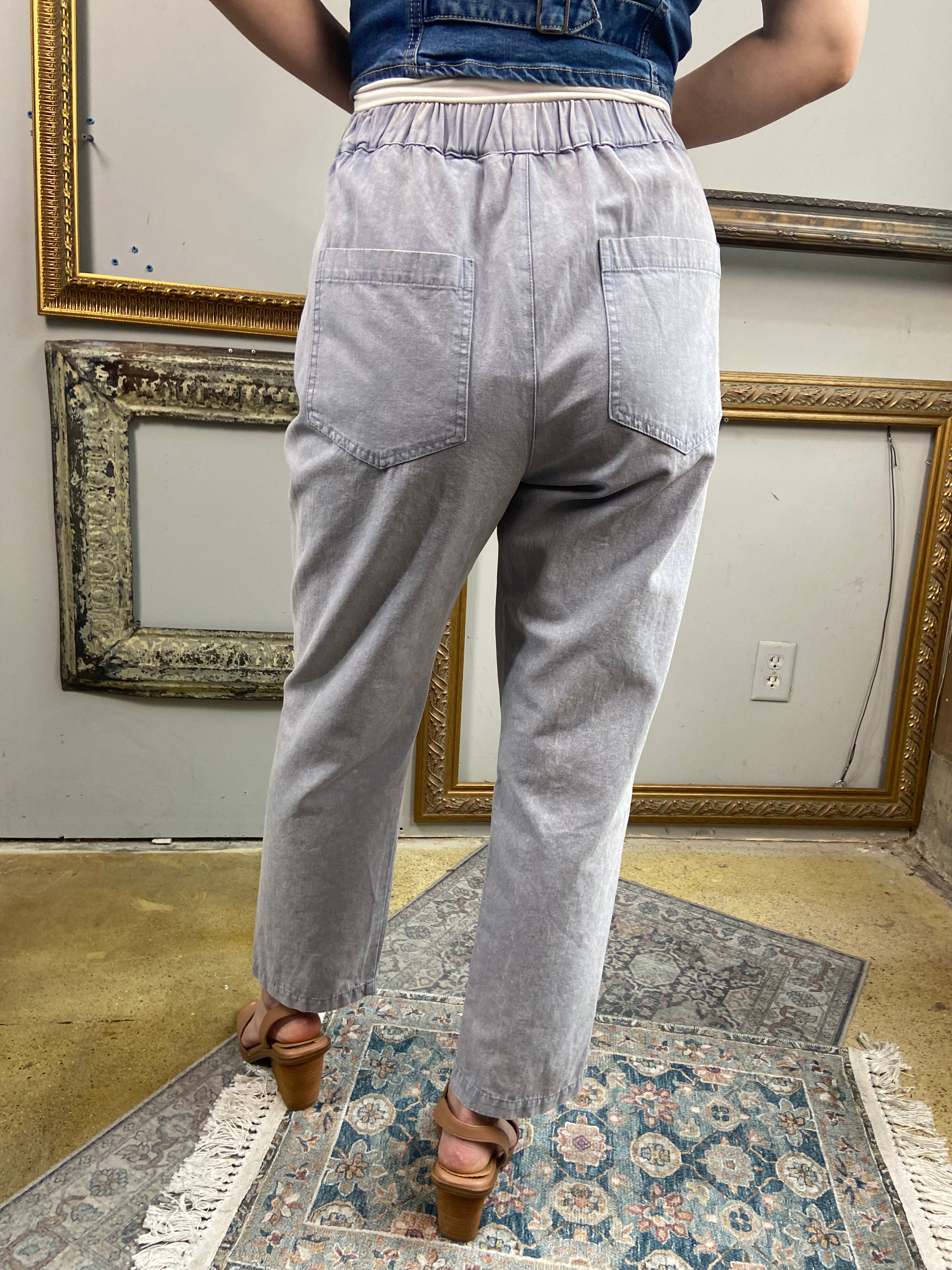 Leo Denim Blue Straight Leg Tie Waist Pants - MK Threads Boutique