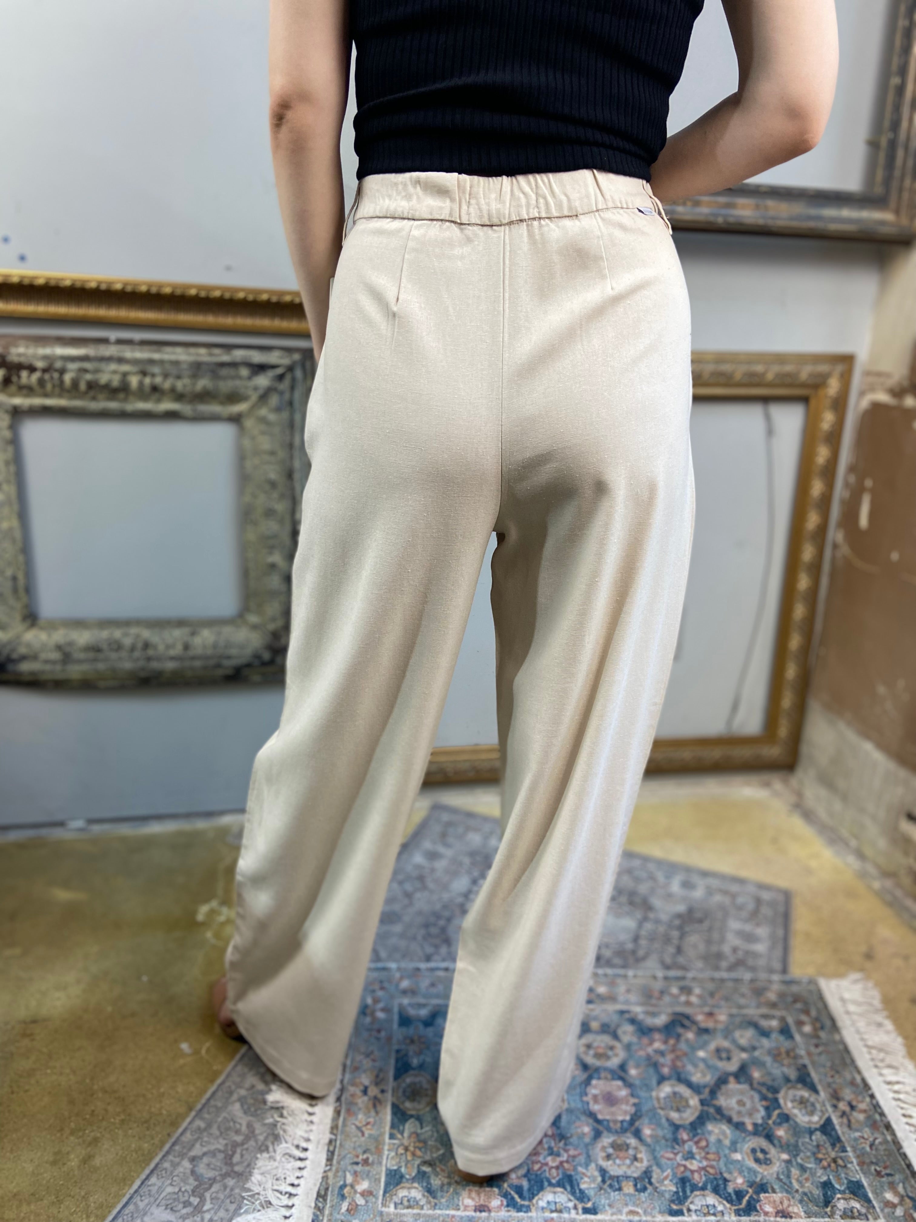 Sammi Taupe High Waisted Baggy Linen Pants - MK Threads Boutique