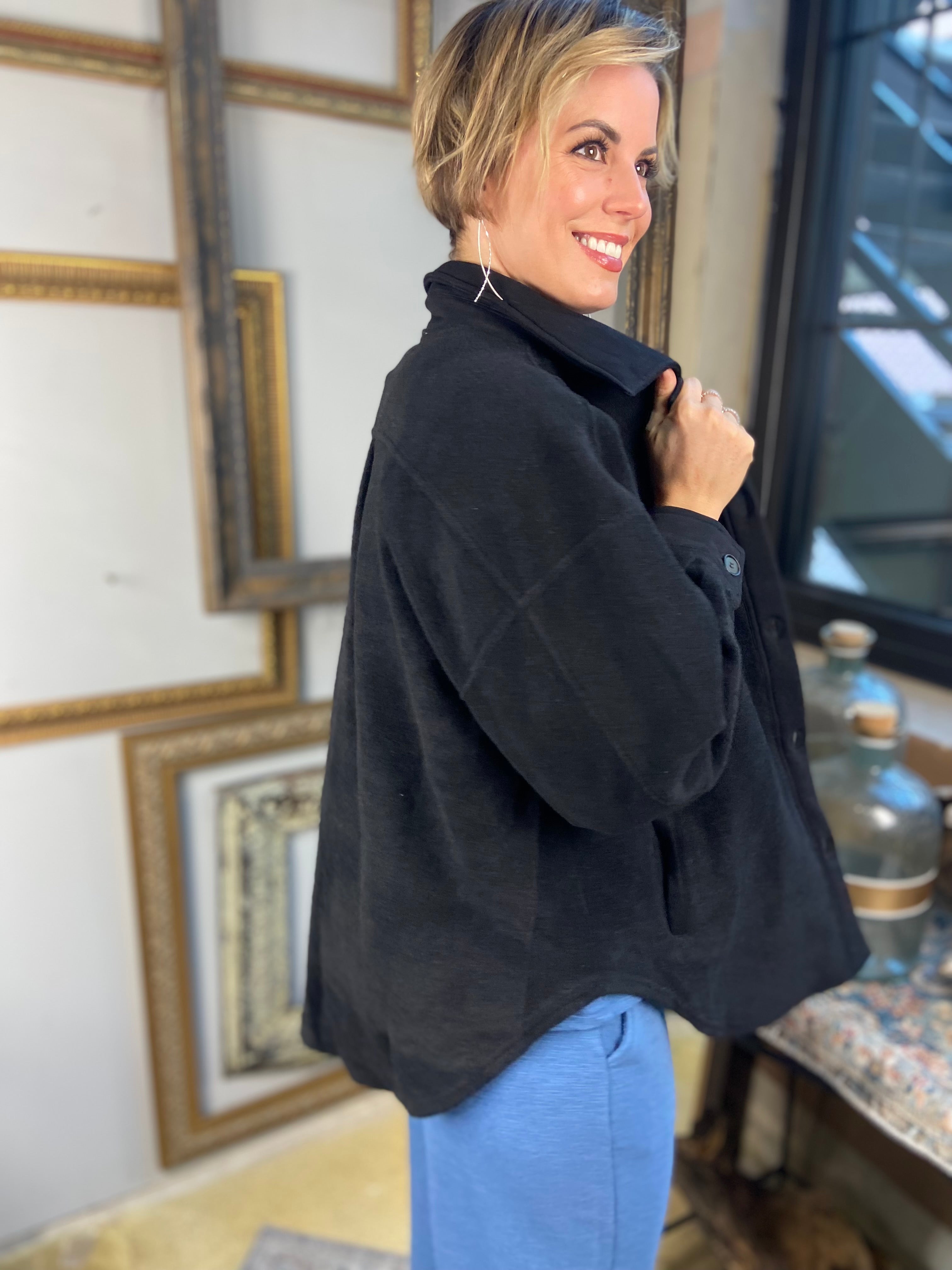 Katrina Black Button Fleece Jacket