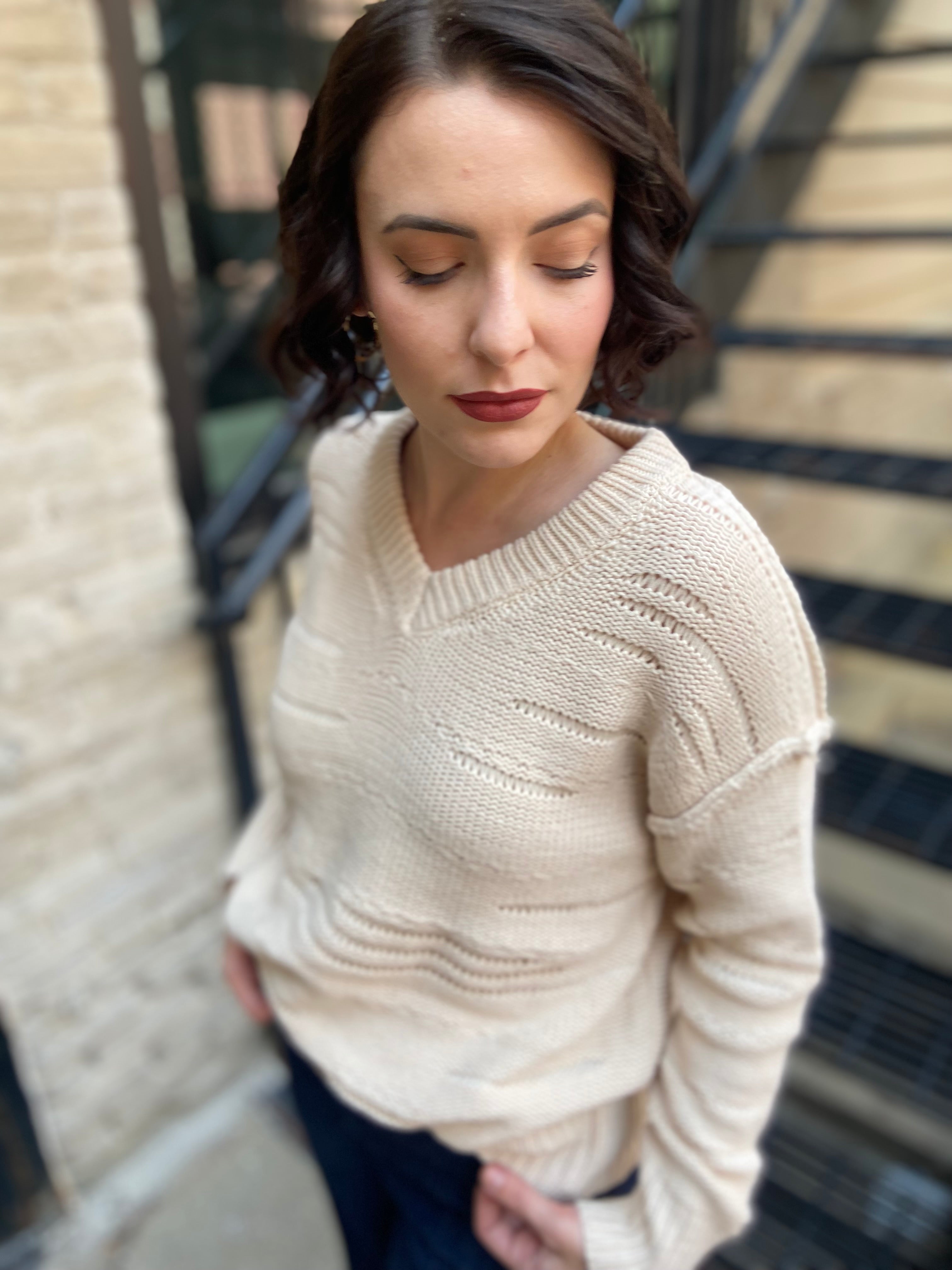 Maura Ivory V Neck Sweater