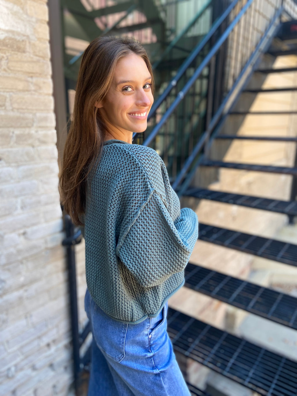 Lia Ash Jade Crochet Drop Shoulder Sweater