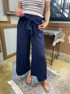 Barry Navy Blue Front Tie Knit Palazzo Pants - MK Threads Boutique