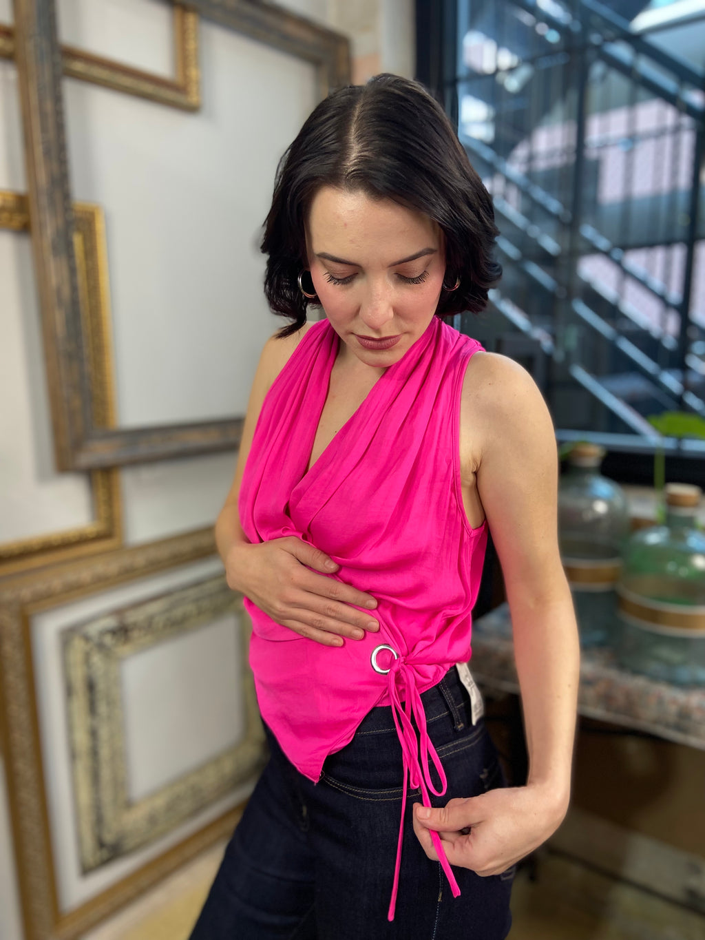 Wendy Hot Pink Wrap Top
