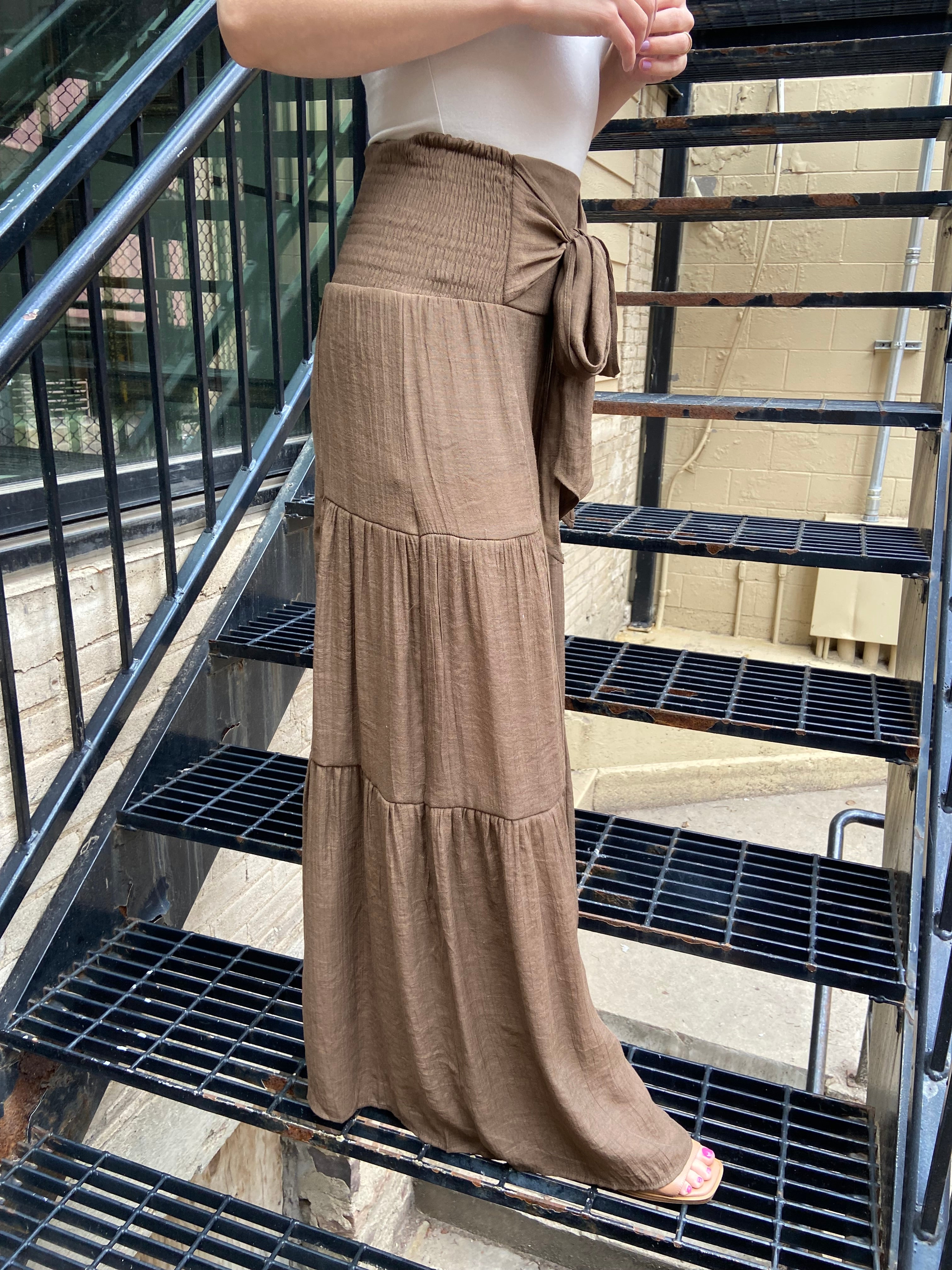 Kathy Brown Wide Leg Tiered Pants - MK Threads Boutique