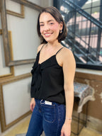 Tessa Black Pleated Ruffle Cami Top