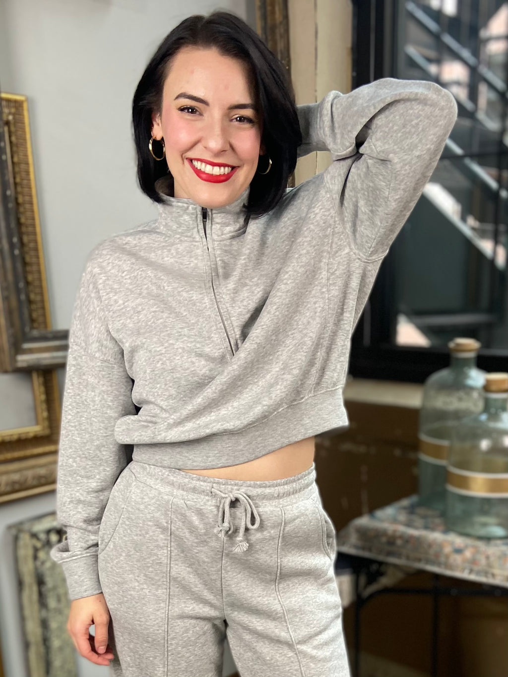 Morgan Heather Gray Soft Half Zip Sweater