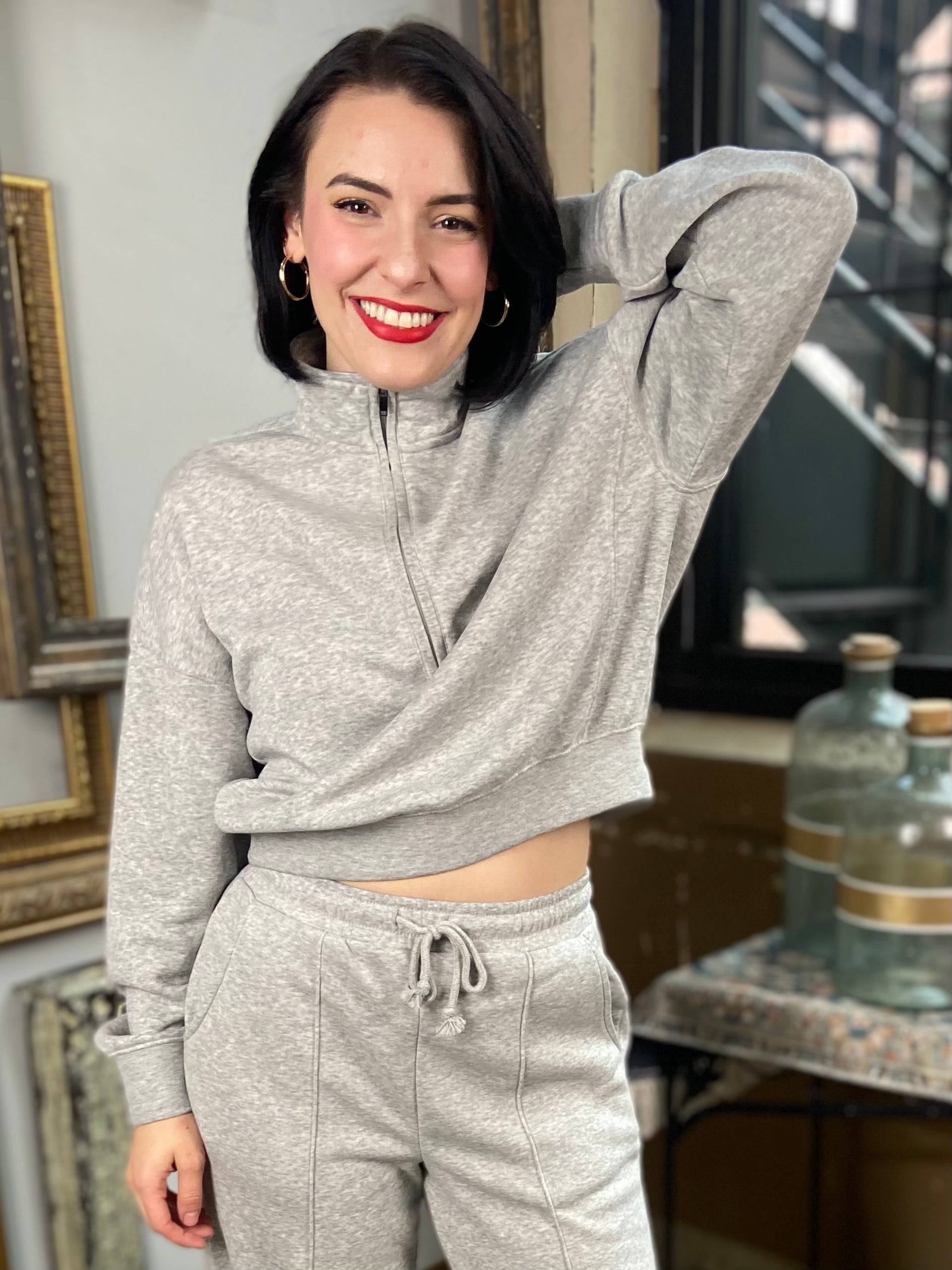 Morgan Heather Gray Soft Half Zip Sweater