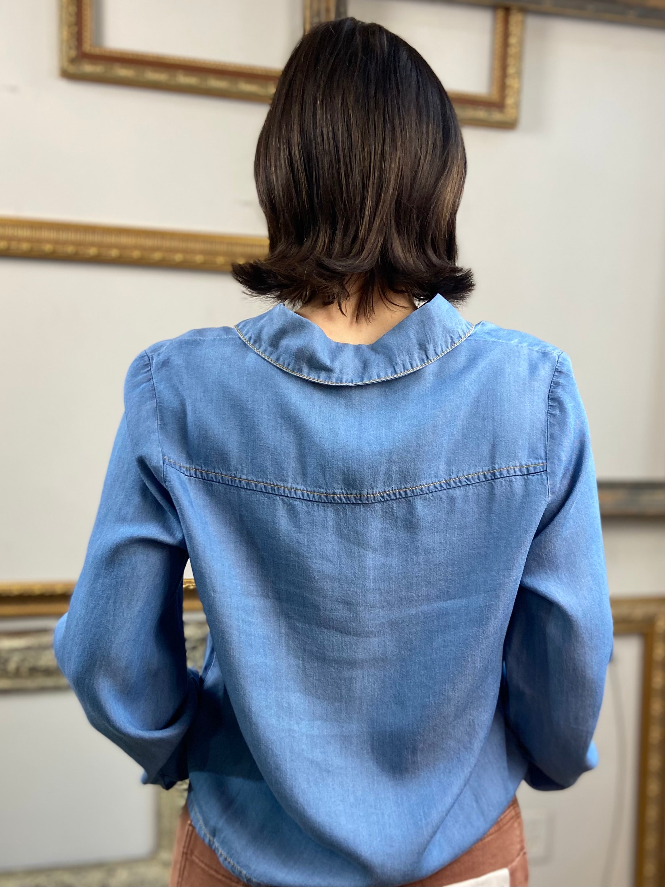 Mayan Medium Blue Denim Long Sleeve Button Up