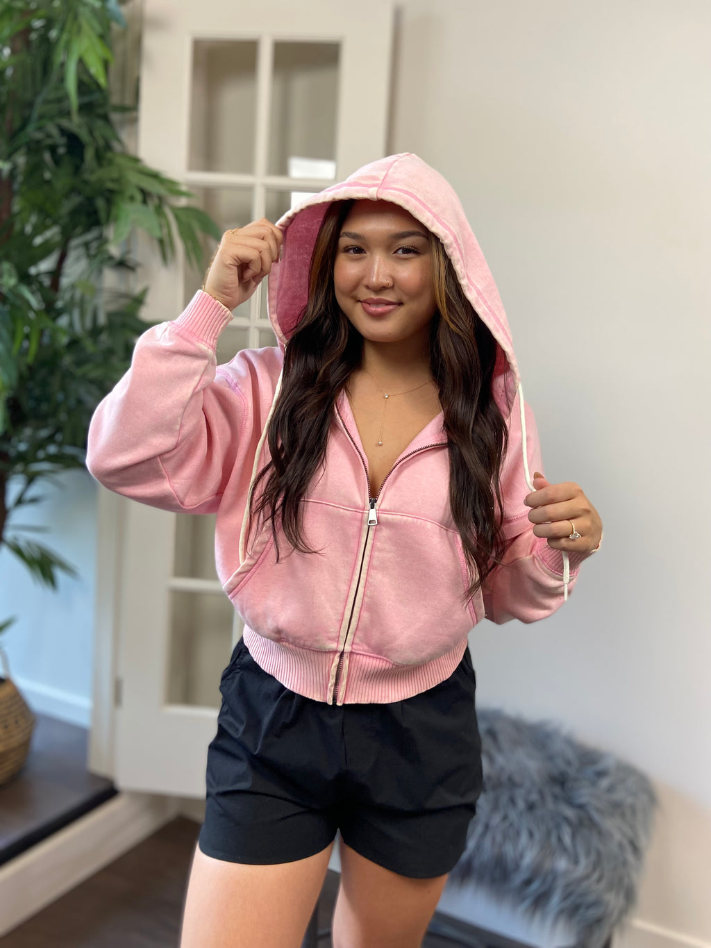 Archie Pink Oversized Cropped Zip Up