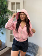Archie Pink Oversized Cropped Zip Up