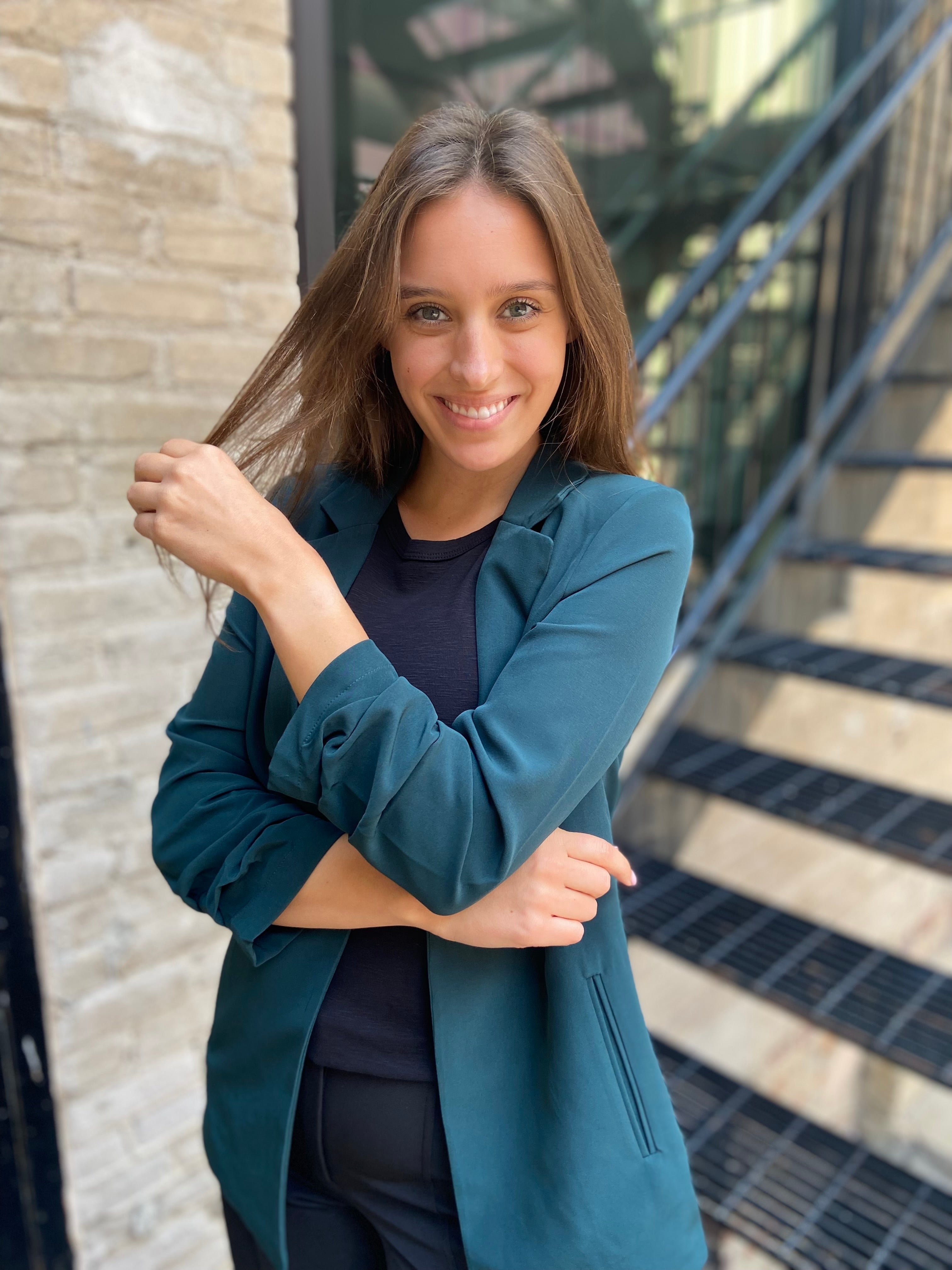 Irena Hunter Green Half Sleeve Open Cropped Blazer