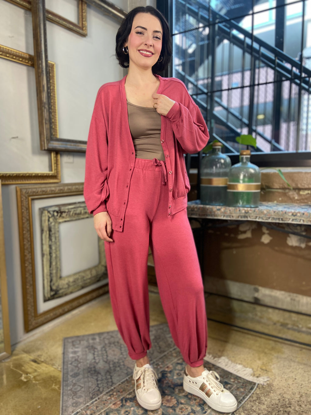 Ava Rose Soft Long Sleeve Cardigan and Wide Jogger Set