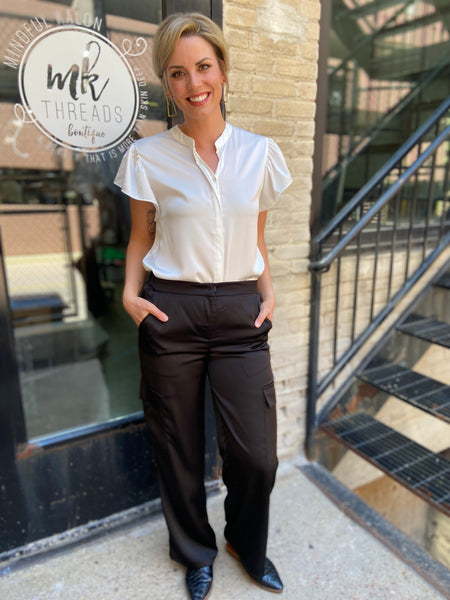 Sorrel Black Satin Cargo Pants