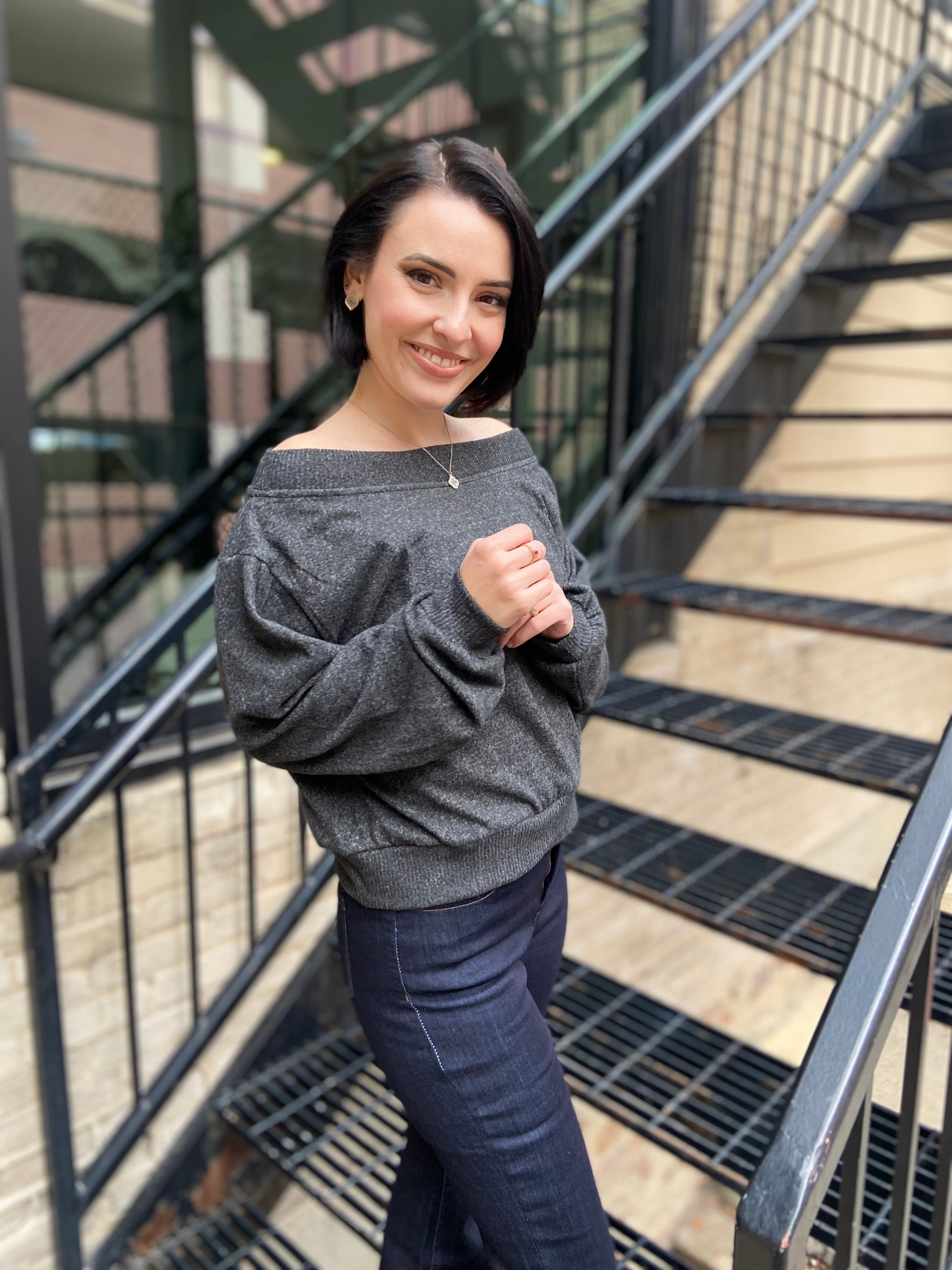 Molly Gray Rib Off The Shoulder Sweater