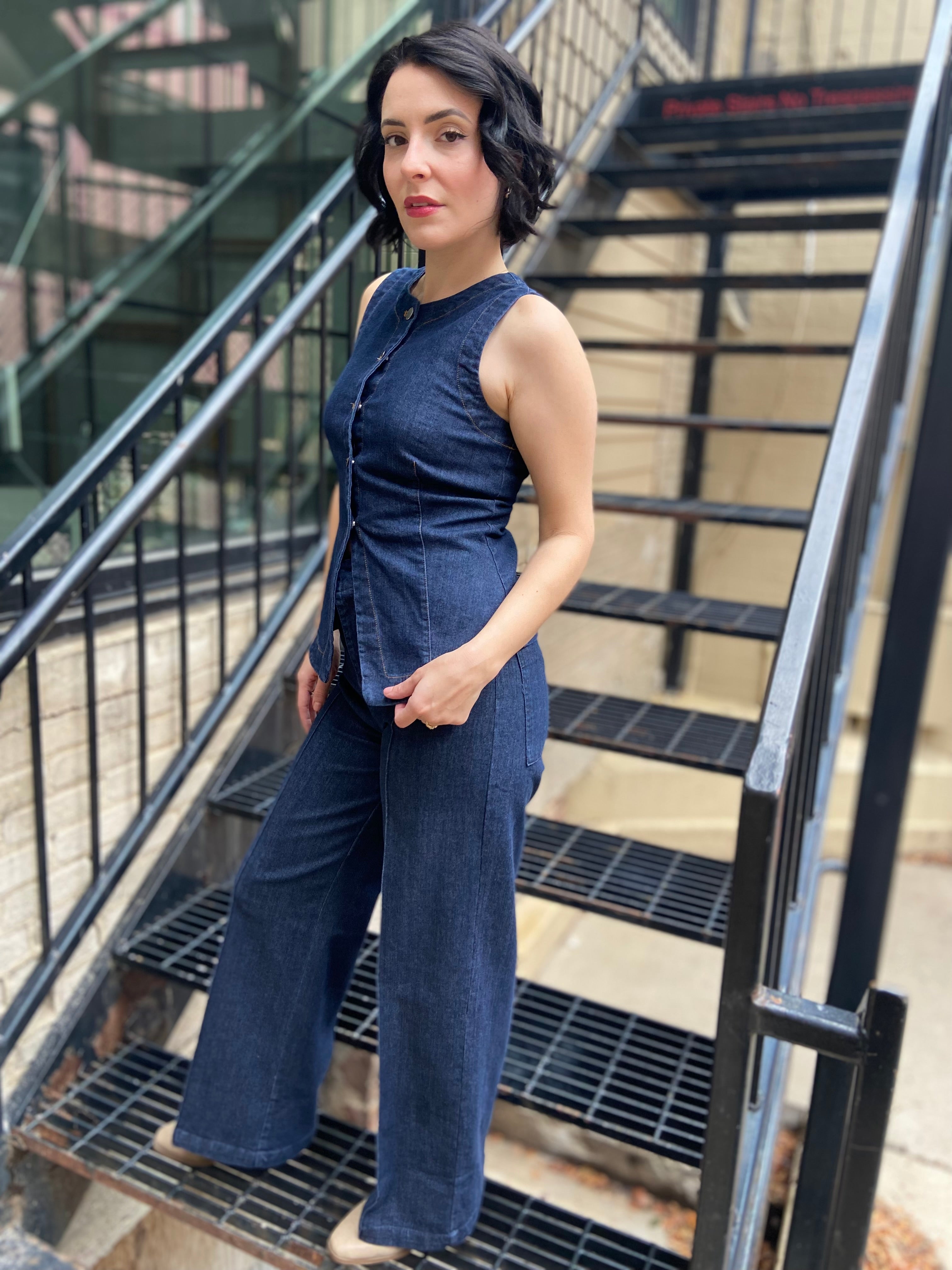 Stephani Denim Sleeveless Vest
