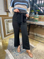 Sadie Black Knit Paperbag Tie Pants