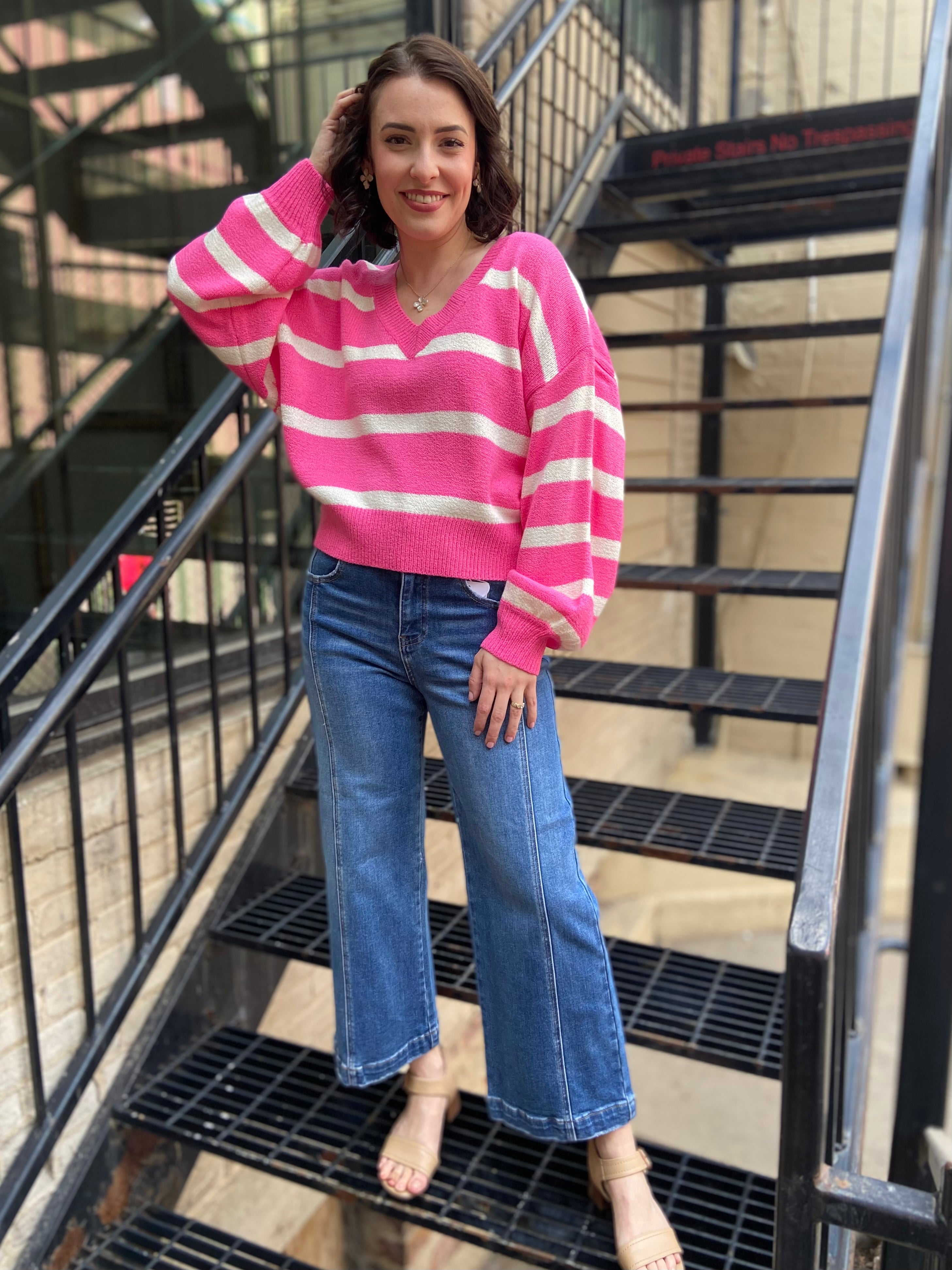 Lui Pink & White Stripe Sweater