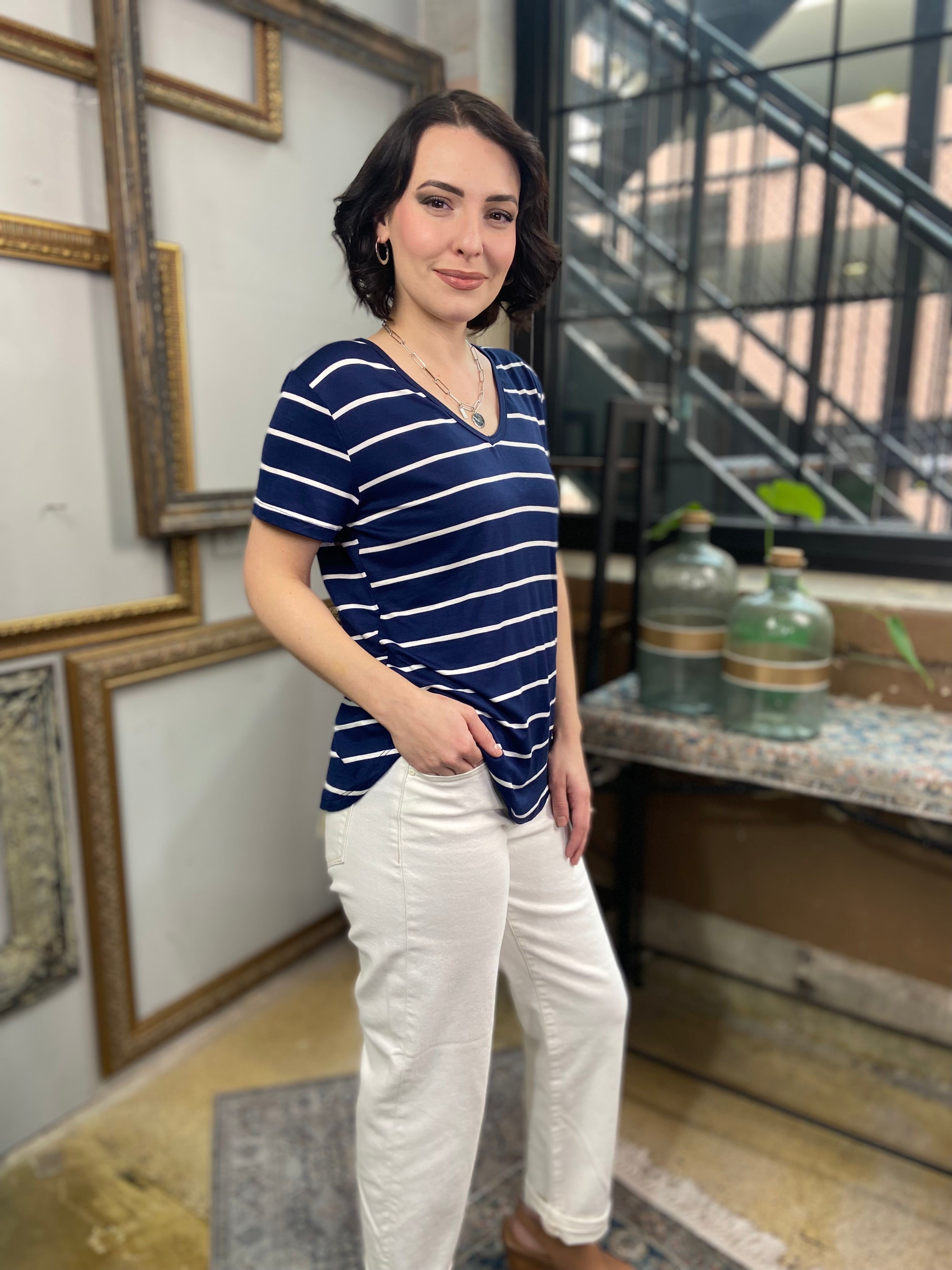 Skye Navy & White T Shirt