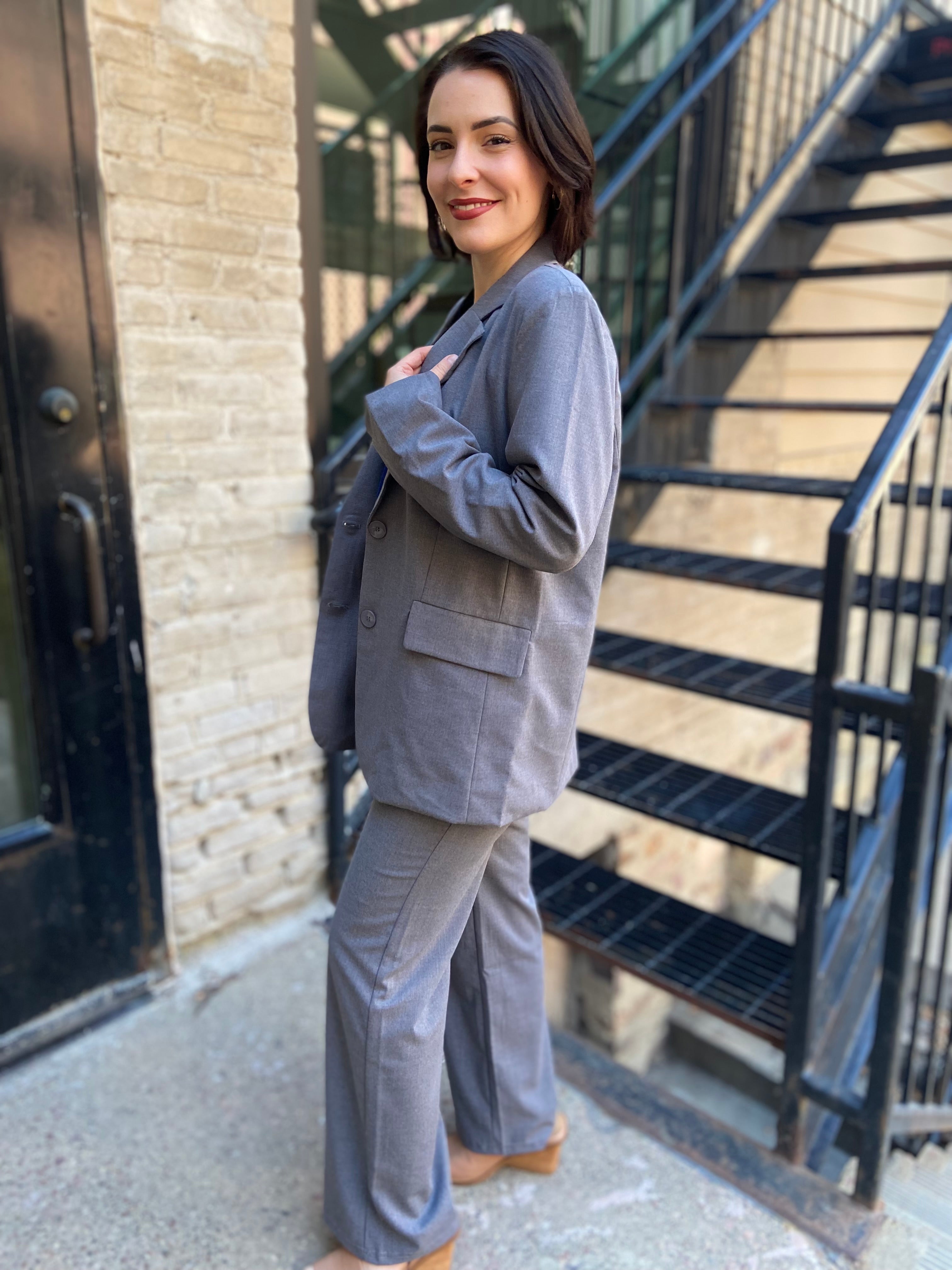 Nora Charcoal Gray Button Blazer