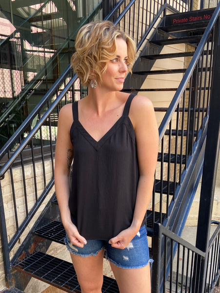 Ainsley Black V Neck Banded Tank