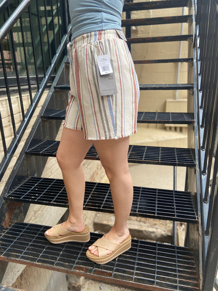 Meet your new summer favourite: the Eden Striped Linen Shorts. Designed for those sunny, laid-back days, these shorts offer a comfy drawstring waist and vibrant stripes that effortlessly elevate your casual look. Ideal for lounging or exploring, they embody that relaxed vibe you crave.

- Elastic waistband with front tie for adjustable fit
- Functional side pockets for added convenience
- Made from breathable 52% linen and 48% viscose
- Lightweight fabric keeps you cool all day
- Unique novelty wash process