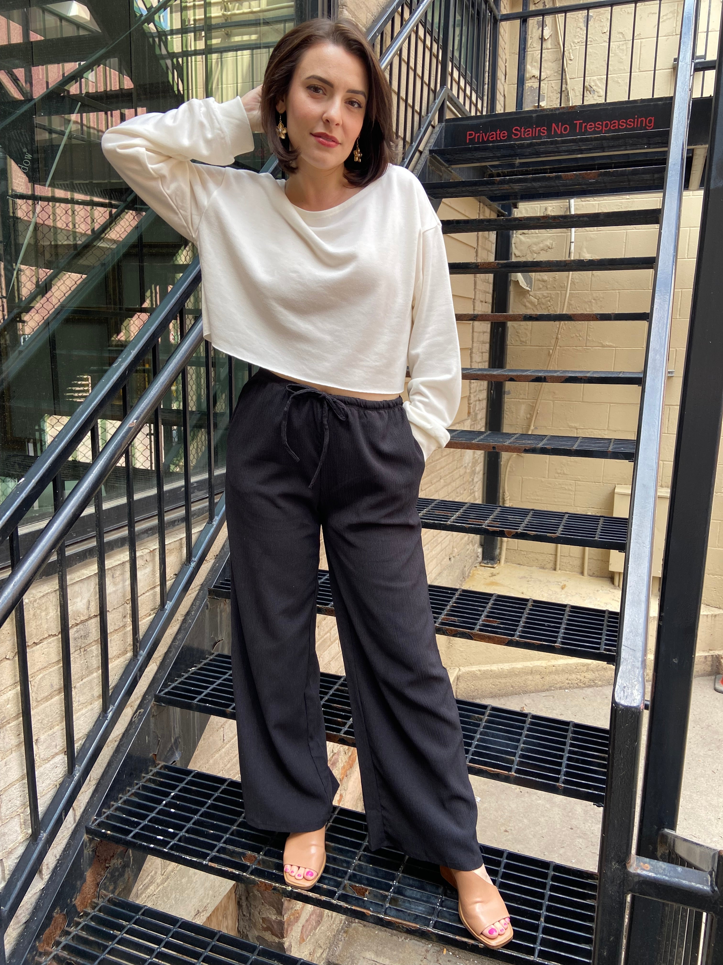 Vinny Black Elastic Waist Wide Leg Pants - MK Threads Boutique
