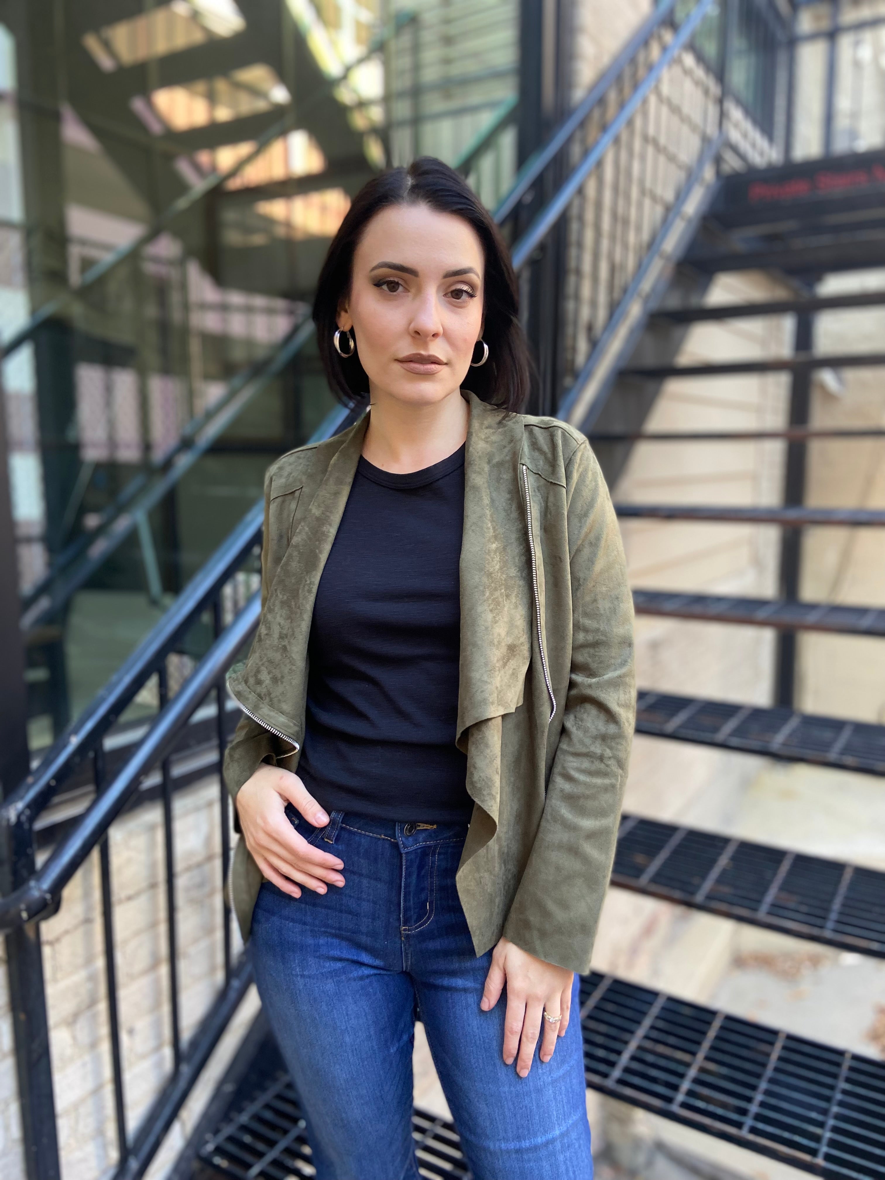 Nelson Olive Faux Suede Jacket