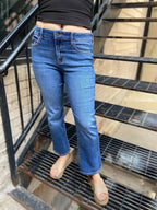 Loralee Mid Rise Dark Wash Straight Sneak Peek Jeans